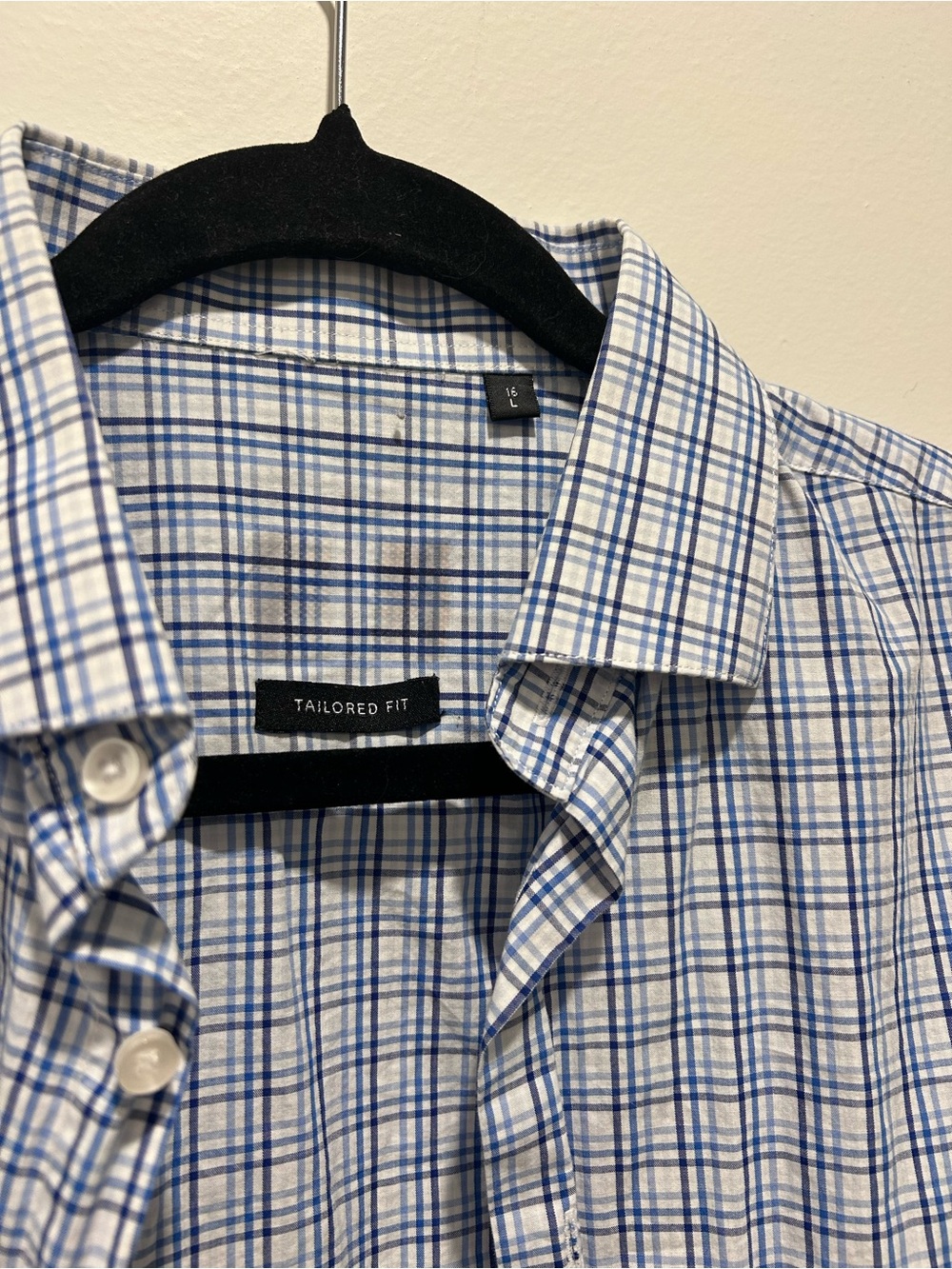 Tailored Fit Blue Plaid Dress Shirt